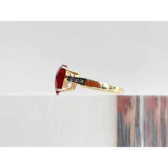 Heart Shaped Garnet Gemstone Vermeil Marcasite Vintage Vintage Ring - sz 8.5 - Picture 4 of 10